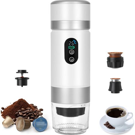 Machine à café portable, 3 en 1 électrique, expresso rechargeable, écran numérique, température pour capsules et café moulu (1/5)
