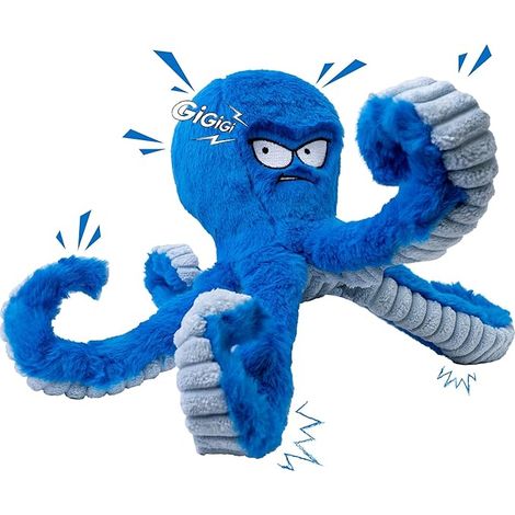 Jouets Robustes à mâcher pour Chiens de Grande Taille pour Les Garder occupés, Jouet interactif couineur pour Chien, Pieuvre Bleue froissée (1/5)