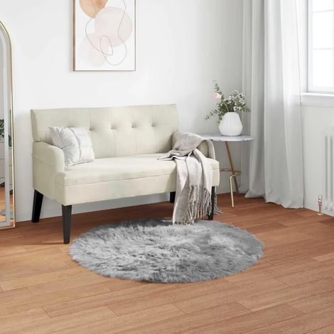 Tapis TAFALLA imitation peau de mouton, gris, Ø 100 cm, polyester (1/5)