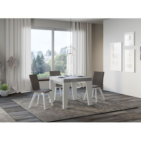 Petite table carrée extensible bois blanc et gris 90 à 246cm Nako-Support 4 pieds (1/5)