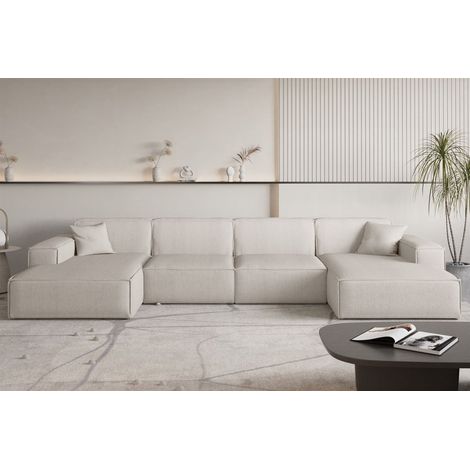 Wohnlandschaft Sofa U-Form CELES PREMIUM in Stoff Scala Hellbeige (1/3)