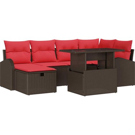 Garten-Sofa-Set mit Kissen mit Speicher 7 pcs Braun Poly Rattan vidaXL