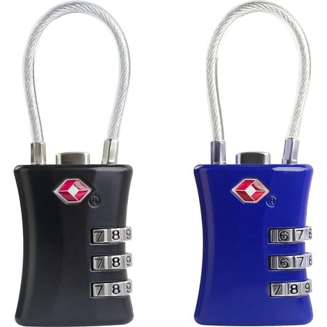 Cadenas de valise, petit cadenas à combinaison, cadenas de voyage combiné avec code pour sac à dos, casier de gym, munitions (noir + bleu) (1/5)