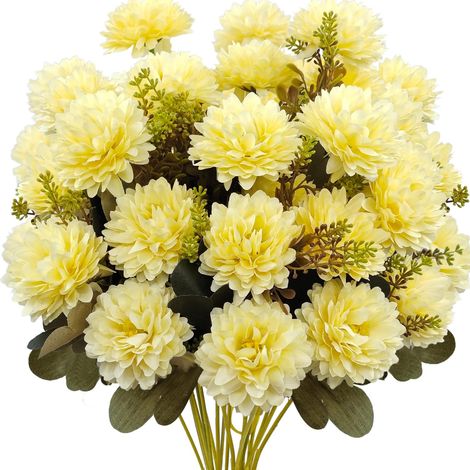 2 crisântemos artificiais, 9 crisântemos artificiais num pequeno bouquet, adequado para decoração de vasos de flores em salas de estar e restaurantes (1/4)