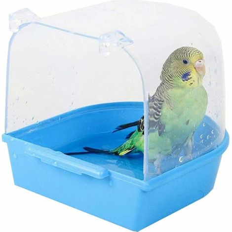Baignoire suspendue pour perroquets, accessoires pour cage à oiseaux (chats, pinsons, perruches) (Bleu)
