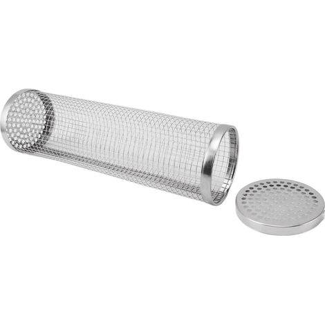 Panier à griller cylindrique en maille d'acier inoxydable avec crochet pour fourchette, idéal pour les barbecues et le camping en extérieur (taille L). (1/5)