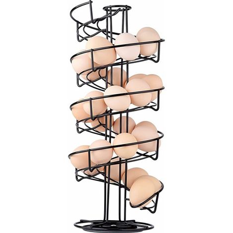 Distributeur Oeuf, Distributeur Oeuf Spirale Rangement Contient Environ 30-36 Oeufs, Support à Oeufs Peut Ranger et Marquer dans l'ordre - Noir (1/5)