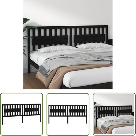The Living Store Tête de lit Noir 205,5x4x100 cm Bois massif de pin - Tête De Lit - Tête De Lit Bois - Tête De Lit Noire - Meuble Chambre - Mobilier Chambre (1/5)