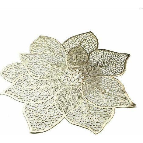 Lot de 6 sets de table lavables et thermiquement isolants à imprimé floral, en PVC, couleur or, 40 x 40 cm. (1/5)