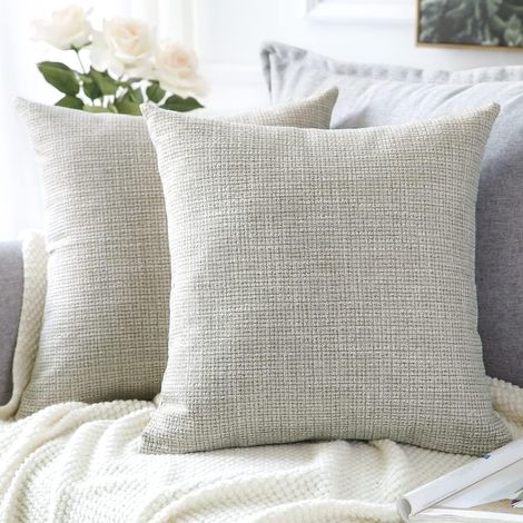 Lot de 2 housses de coussin en lin, 45x45 cm, kaki, pour canapé et décoration intérieure. (1/5)