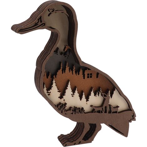 Lampe en bois sculpté 3D, décoration d'intérieur, ornement animal sculpté en bois 3D avec LED, canard