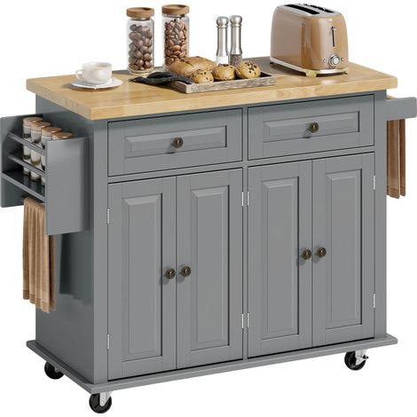Muebles auxiliares de cocina con especiero y barra lateral, diseño móvil, amplio espacio de almacenamiento, GRIS (1/5)