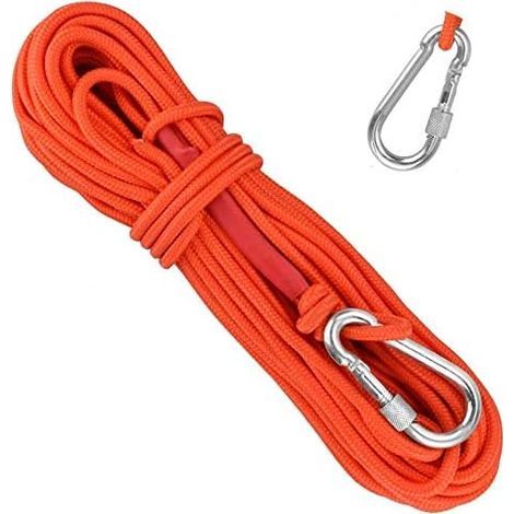 Corde escalade tressée en polypropylène 20M – Résistante à l'usure, corrosion et UV – Mousqueton en alliage d'aluminium inclus – Orange (1/5)