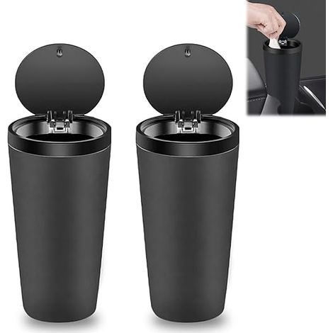SHINING HOUSE Mini-Fahrzeug-Mülleimer mit Deckel: 2 Stück 800 ml tragbarer Auto-Mülleimer, Auto-Getränkehalter, tragbarer Mülleimer, für Auto, Küche, Büro, Zuhause (schwarz) (1/5)