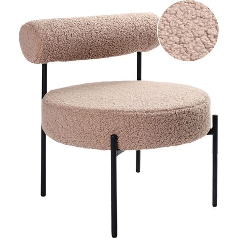 Chaise d'Appoint en Bouclé Sans Accoudoirs Dossier Roulant Taupe Alpha