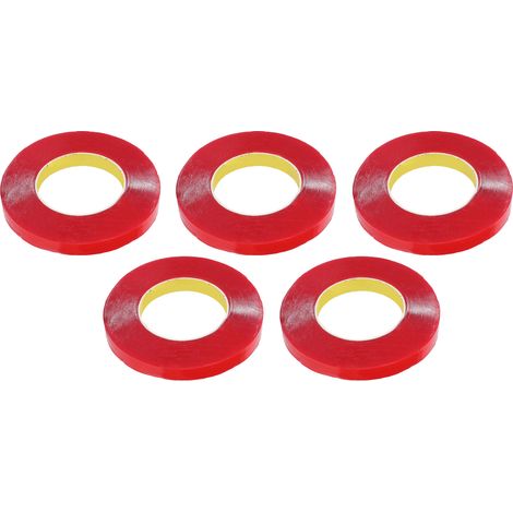 5 rouleaux de ruban adhésif double face acrylique, épaisseur 0,1 mm, largeur 15 mm, longueur 10 m, amovible et résistant. (1/5)