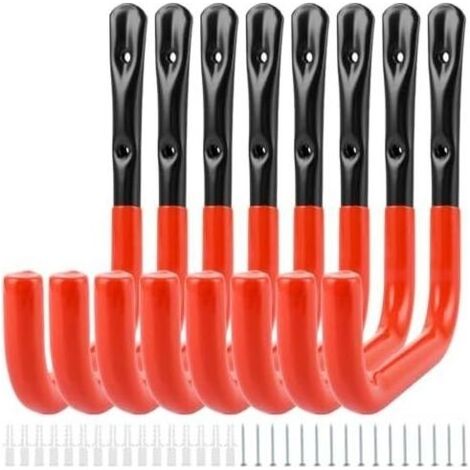 Lot de 8 crochets muraux, 20 x 18,5 cm, pour garage, échelle murale, charges lourdes, charge - (1/5)