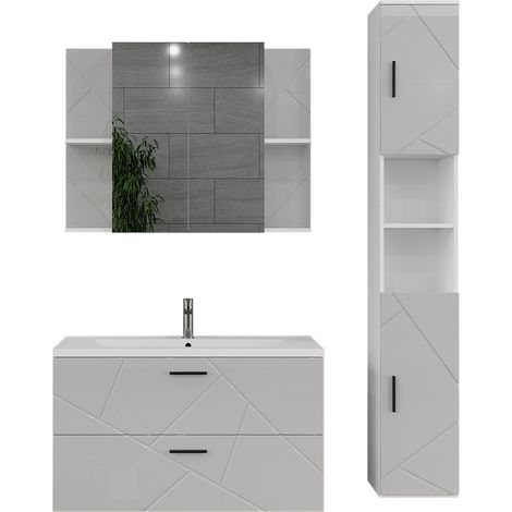 Badmöbel-Set Irma, Weiß/Weiß Hochglanz, 4 Teile, Vicco