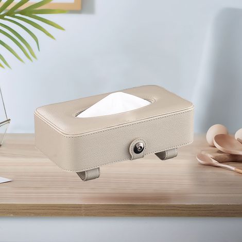 Porte-mouchoirs voiture en similicuir beige, boîte à mouchoirs suspendue pour pare-soleil, dossier de siège, plafonnier et boîte à gants. (1/5)