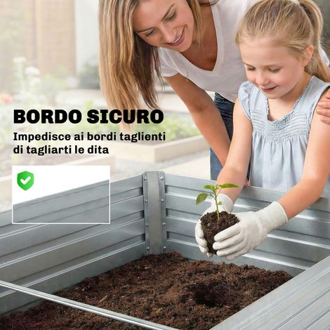 Set de 2 bacs surélevés en acier zingué à rebord protégé, bac à plantes haut pour potager, couleur argent. (1/5)