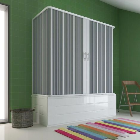 3-Seitiger Badewannenaufsatz in pvc mit Faltduschtür zentral 70x170x70 cm weiss mod. Flex (1/4)