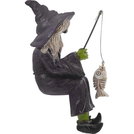 Halloween Fishing Witch Statue Resin Aquarium Decoration Fish Tank Ornament (1/5)
