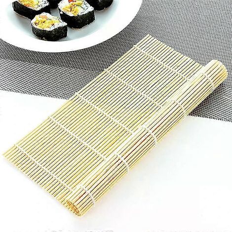 Tapis à sushi en bambou 24x24cm pour boulettes de riz - Tapis à sushi antiadhésif à faire soi-même - Accessoires de cuisine japonaise (1/5)