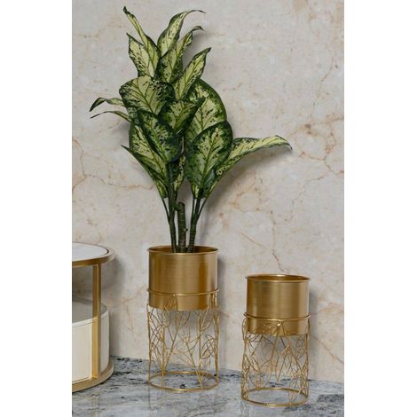 Set di 2 portavasi Clarence, Complemento d'arredo, Articolo decorativo, Accessorio d'arredo, 23x23 h43 cm, Oro