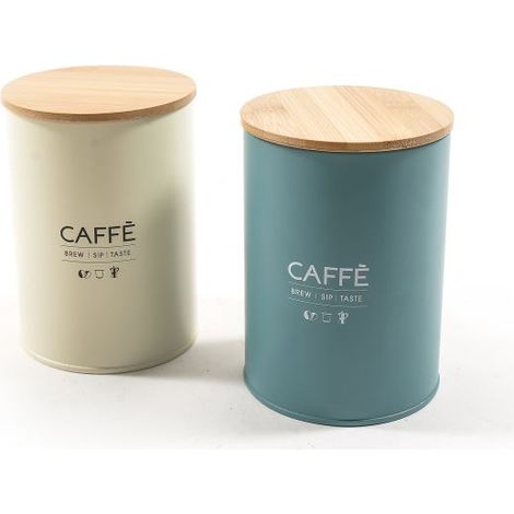 BARATTOLO CAFFE' IN METALLO CON COPERCHIO IN BAMBU' DIAM 11XH.15 CM COLORI ASSOR