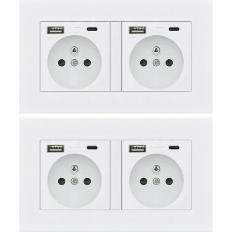 2 Pack 16A Wall Socket with USB + Type-C 240V – French Standard White 146mm (1/2)