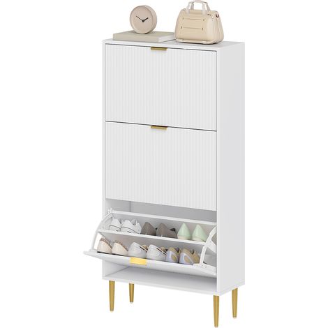HOMCOM Mobile Scarpiera per 18 Paia di Scarpe con 3 Cassetti a Ribalta Bianco