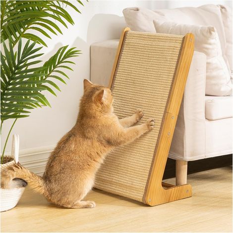 Griffoir pour Chat en Sisal Naturel, Gratoir pour Jouer et Grimper, en Forme de L, Angle à 110°, Rampe et Planche Griffoir Chat en Bois, Grand Grattoir, Protection des Meubles 65×37 cm (1/5)