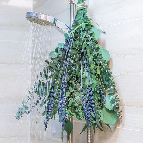 Bouquet frais d'eucalyptus et de lavande pour la douche 17 '' naturel véritable eucalyptus feuilles décor de douche décor à la maison aromatique lavande plante de douche, parfum (1/5)
