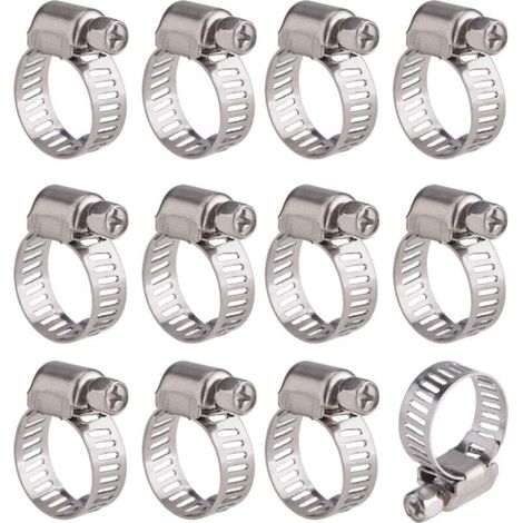 12 Pièces Collier de Serrage Tuyau Ajustable en Acier Inoxydable Tuyau Pinces Clips Fixation (9-16 mm) (1/5)
