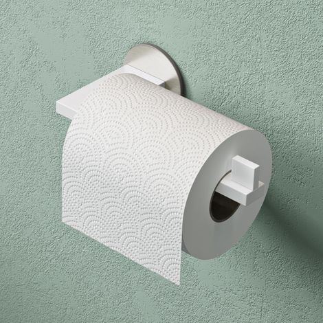 Mai & Mai Porta Carta Igienica in Acciaio Inossidabile 304, Portarotolo Carta Igienica Moderna con 2 Metodi di Montaggio per Bagno e Toilette, Bianco Opaco+Nichel Spazzolato Lino-04