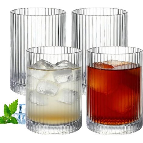 Set of 4 Fluted Glasses 250ml Origami Style Water Glasses for Iced Coffee, Beer, Water, Juice, Mojito, Family, Camping, Party (1/5)
