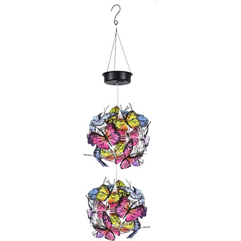 Lanterne Solaire Jardin - Lustre Extérieur Sphérique avec Papillons - Éclairage Automatique Étanche pour Allée ou Patio - 1 Pièce