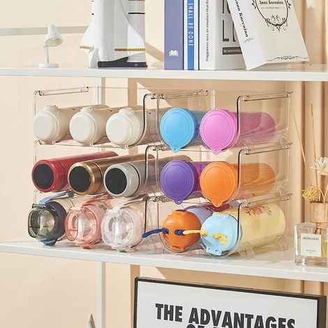 Porte-gobelets thermos transparent multicouche, support à boissons de luxe pour réfrigérateur, porte-gobelets empilable à trois compartiments (1/5)