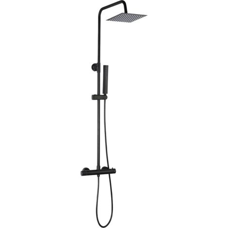Colonna doccia nera con rubinetto termostatico  Soffione a pioggia quadrato, doccetta, flessibile antitorsione, altezza regolabile (1/2)