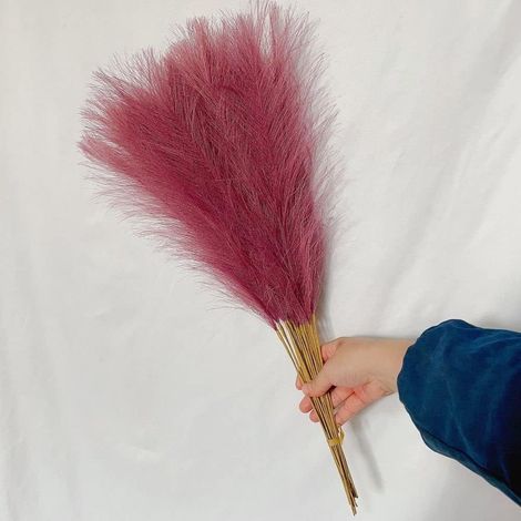 Plante artificielle de décoration bohème - Faux roseaux duveteux et réalistes - Décoration d'intérieur (violet clair) (1/5)