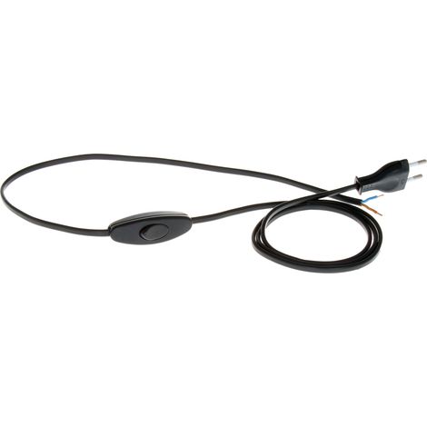 Kabel mit Schalter, 1,5 m, 2 x 0,75 mm², mit flachem Stecker, schwarzes Netzkabel (1/5)