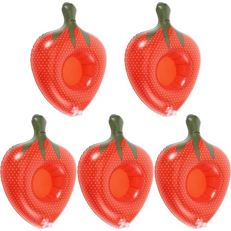 Porte-gobelet gonflable en PVC rouge en forme de fraise, tapis flottant résistant pour piscine et fêtes aquatiques, accessoire pratique et robuste. (1/5)