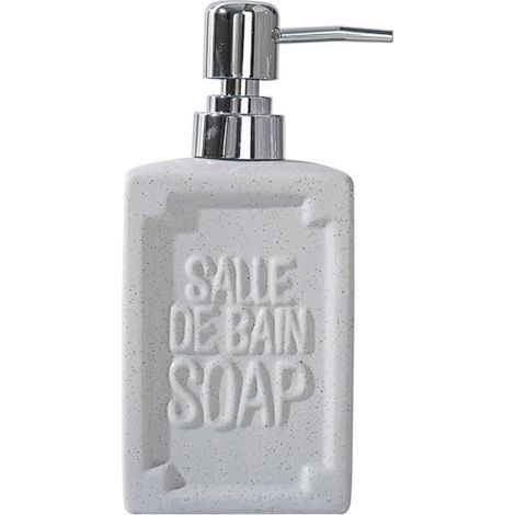 Distributeur de Savon en céramique Moderne avec Texte « SOAP » en Relief,Flacon Pompe à Lotion avec Pompe argentée,Rechargeable for Savon Liquide for Les Mains,shampoing(Grey) (1/5)