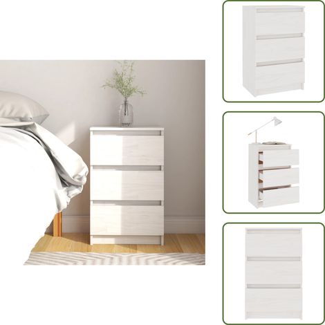 Nachtschrank Weiß 40x29,5x64 cm Massivholz Kiefer - Nachtschrank - Holzschreibtisch - Wohnzimmer Dekoration - Massiver Tisch - Kiefernholz Möbel (1/5)