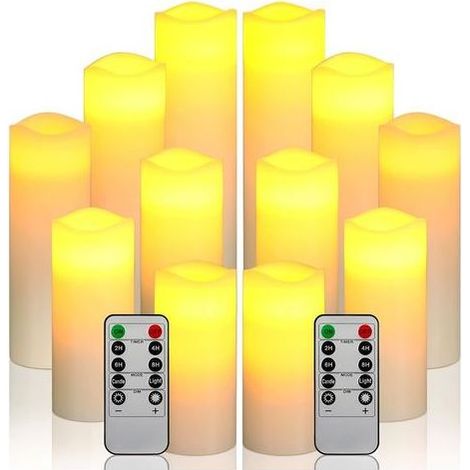 TAISHENGDA- Flammenlose LED-Kerzen, 12er-Pack, batteriebetrieben, echtes Elfenbeinwachs, mit Fernbedienung und Timer (Batterien nicht enthalten). (1/5)