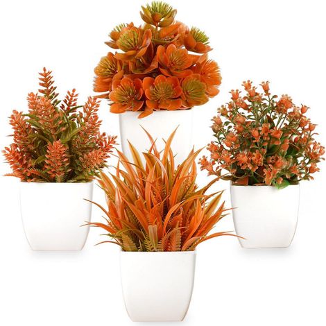 Plante Artificielle - Hauteur 16,5 cm - Largeur 11 cm - Pour Décoration Intérieure Salon Bureau Cuisine Chambre Salle De Bain - Lot De 4 (1/5)