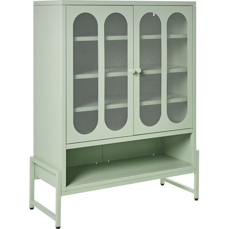 Aparador industrial moderno de acero con 2 puertas ovaladas perforadas 5 estantes verde menta Soletta (1/5)
