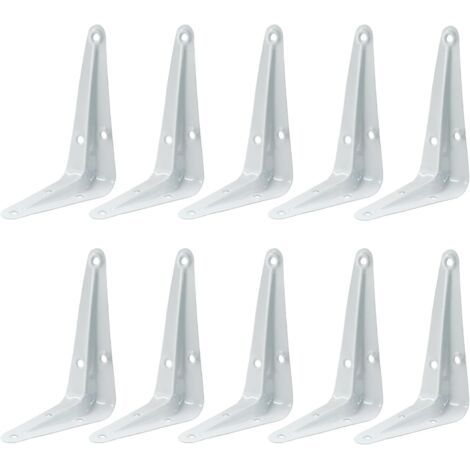 Lot de 10 supports d'étagère d'angle en métal robuste de 7,6 x 10,2 cm pour étagères murales avec chevilles murales et vis (blanc) (1/5)