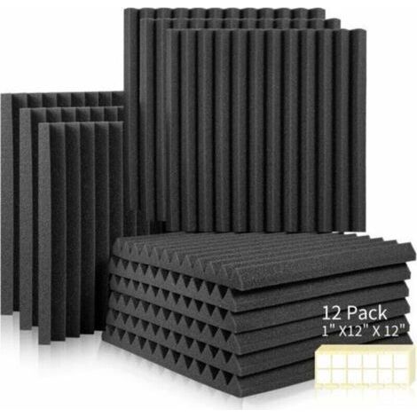 Lot de 12 panneaux acoustiques ignifuges 30 x 30 x 2.5 cm – Mousse anti-bruit autocollante – Montage facile avec ruban 3M – Pour studios et bureaux (1/5)