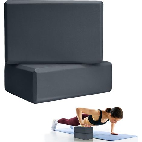 Set di 2 blocchi yoga in schiuma EVA ad alta densità, grigi, leggeri, per uso domestico, migliorano forza, equilibrio e flessibilità.